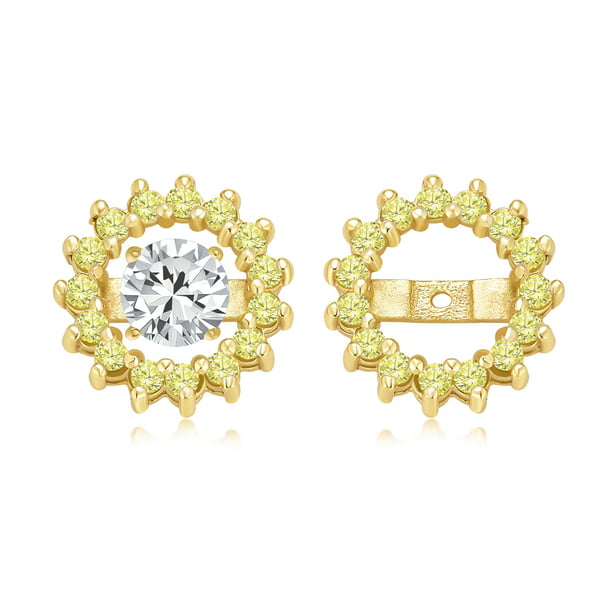 14k Yellow or White Gold 10mm Cubic Zirconia Halo Earring Jackets